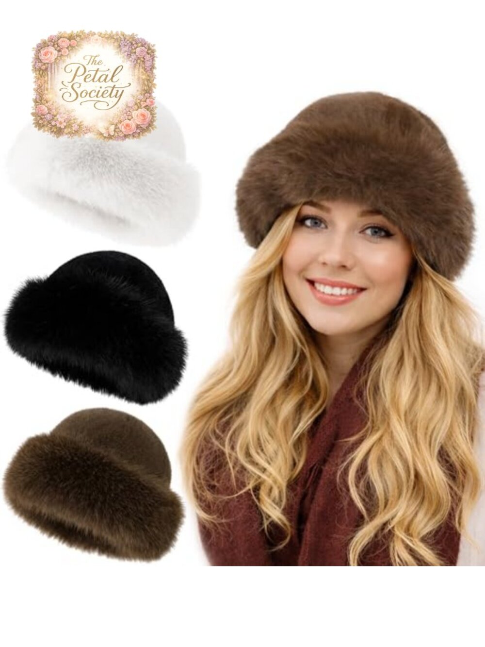 3 Pack Faux Fur Bucket Hat Set Soft Plush Winter Warm Hats